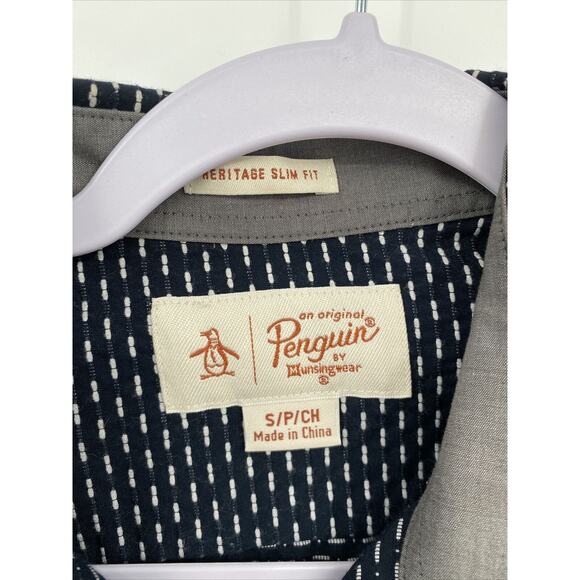 Original Penguin Mens Collared Long Sleeve Button Down AOP Shirt Blue Size S - Picture 5 of 10